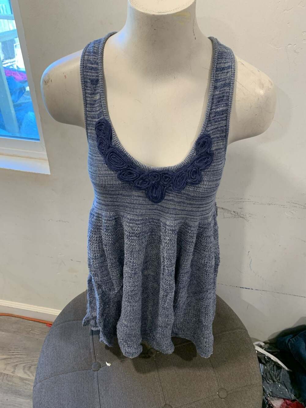 Y2k free People Women's Dress Mini Cotton A Line Lace Floral Denim Style Blue sz
